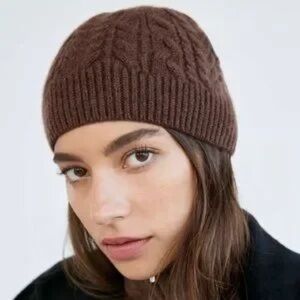 🇨🇦 AUXILIARY ARITZIA 100% Luxe Cashmere Cuffed Knit Beanie, Brown, OS.